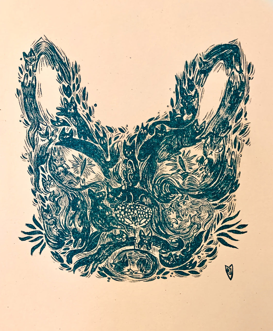Black Cat Risograph Print
